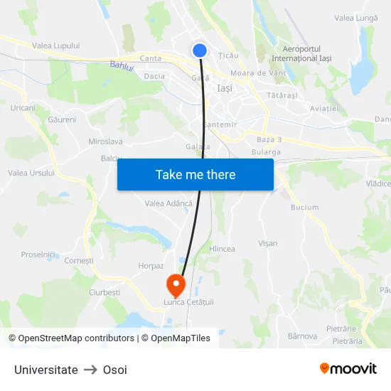 Universitate to Osoi map