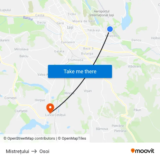 Mistrețului to Osoi map