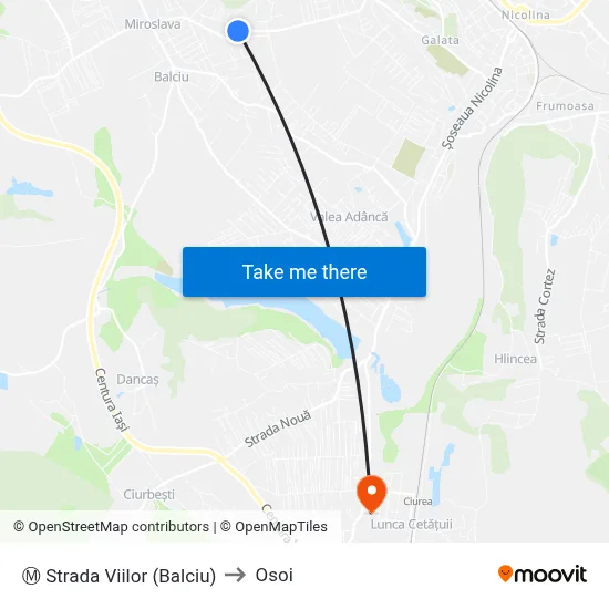 Ⓜ Strada Viilor (Balciu) to Osoi map