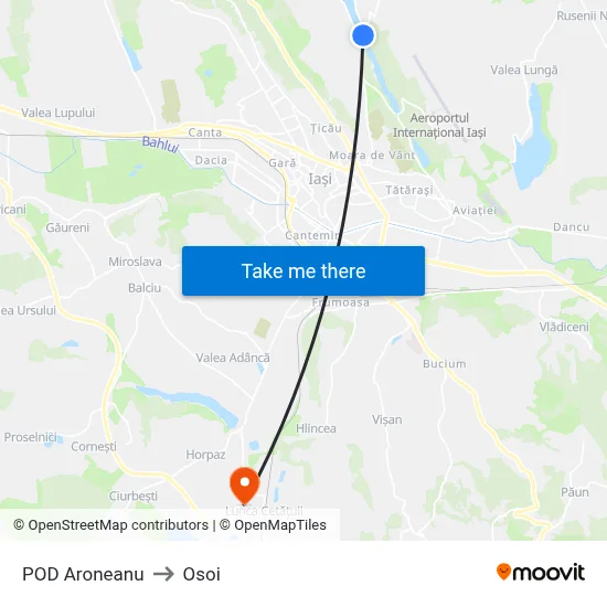 POD Aroneanu to Osoi map