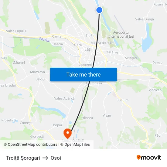 Troiță Șorogari to Osoi map