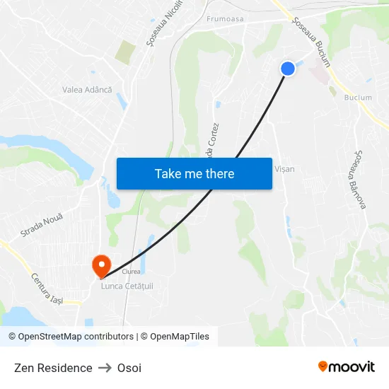 Zen Residence to Osoi map