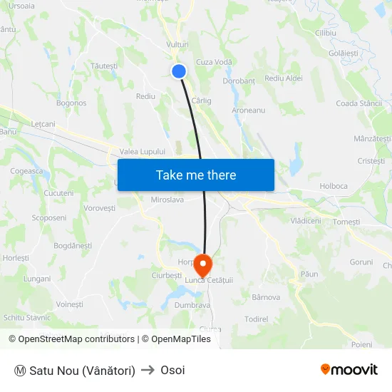 Ⓜ Satu Nou (Vânători) to Osoi map