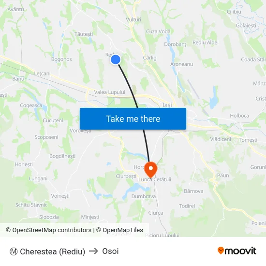 Ⓜ Cherestea (Rediu) to Osoi map