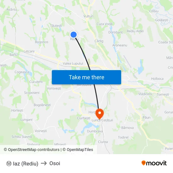 Ⓜ Iaz (Rediu) to Osoi map