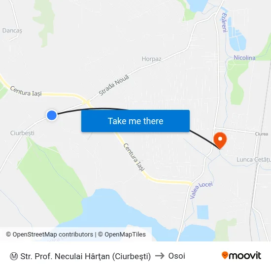 Ⓜ Str. Prof. Neculai Hârţan (Ciurbeşti) to Osoi map