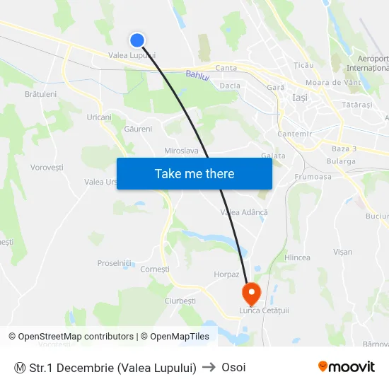 Ⓜ Str.1 Decembrie (Valea Lupului) to Osoi map