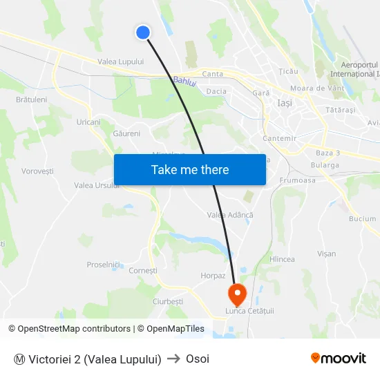 Ⓜ Victoriei 2 (Valea Lupului) to Osoi map