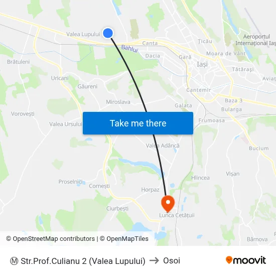 Ⓜ Str.Prof.Culianu 2 (Valea Lupului) to Osoi map