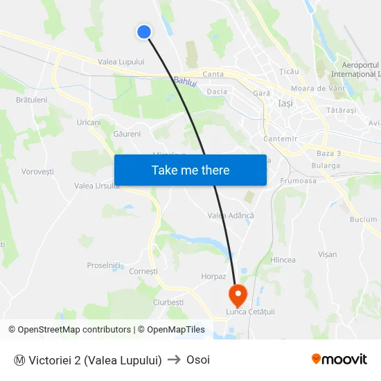 Ⓜ Victoriei 2 (Valea Lupului) to Osoi map