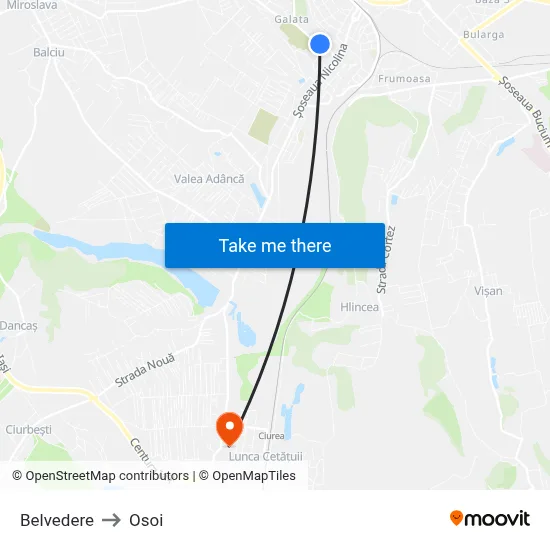Belvedere to Osoi map