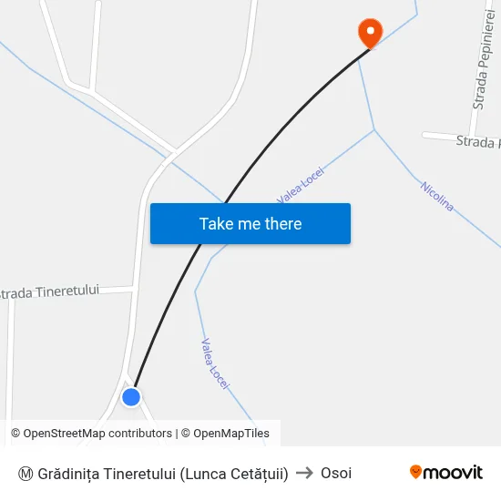 Ⓜ Grădinița Tineretului (Lunca Cetățuii) to Osoi map