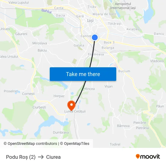 Podu Roș (2) to Ciurea map