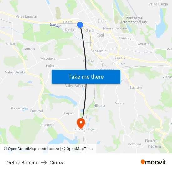 Octav Băncilă to Ciurea map