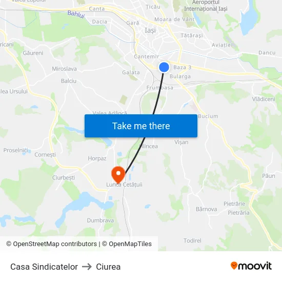Casa Sindicatelor to Ciurea map