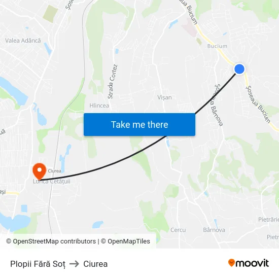 Plopii Fără Soț to Ciurea map