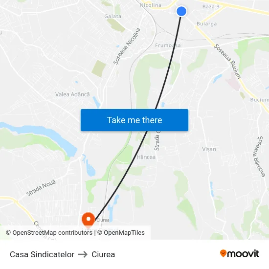 Casa Sindicatelor to Ciurea map