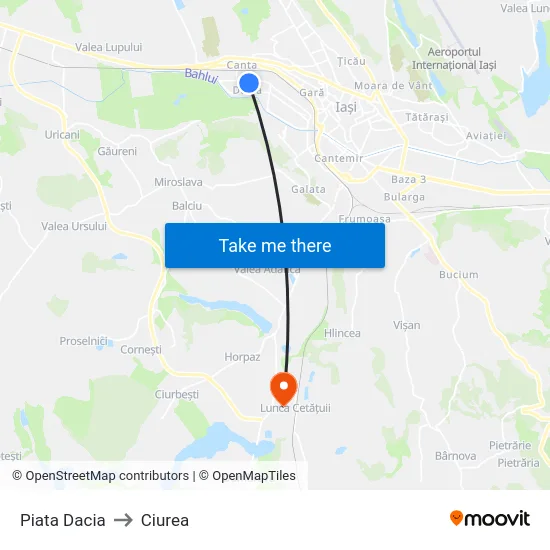 Piata Dacia to Ciurea map