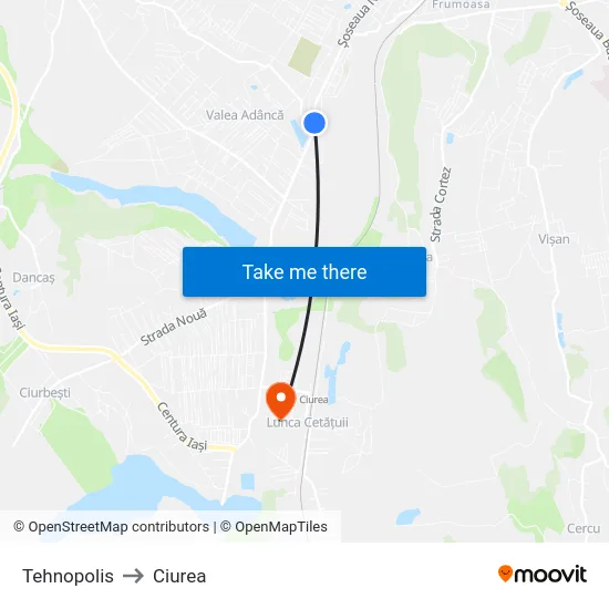 Tehnopolis to Ciurea map