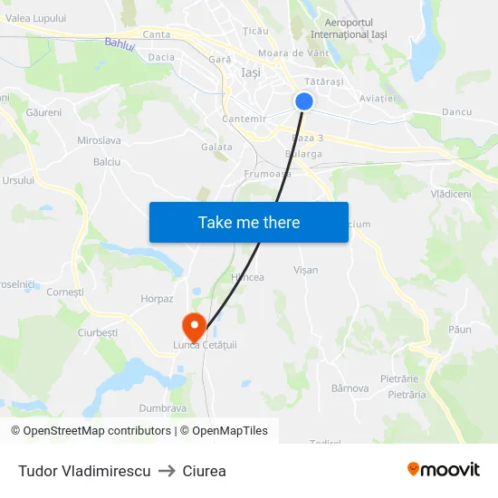 Tudor Vladimirescu to Ciurea map