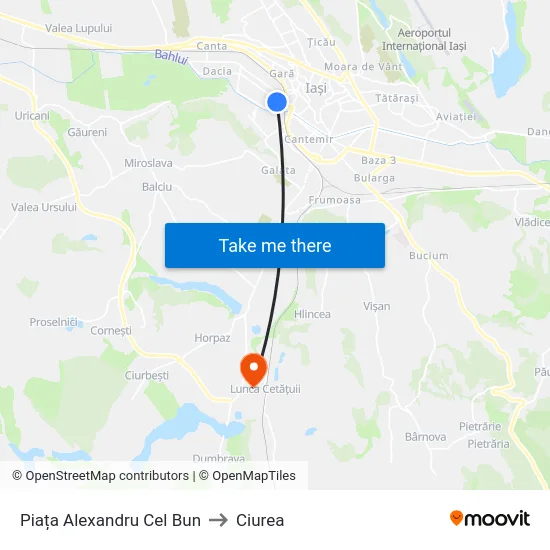 Piața Alexandru Cel Bun to Ciurea map