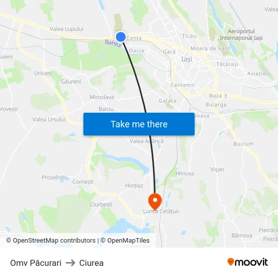 Omv Păcurari to Ciurea map