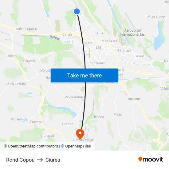Rond Copou to Ciurea map