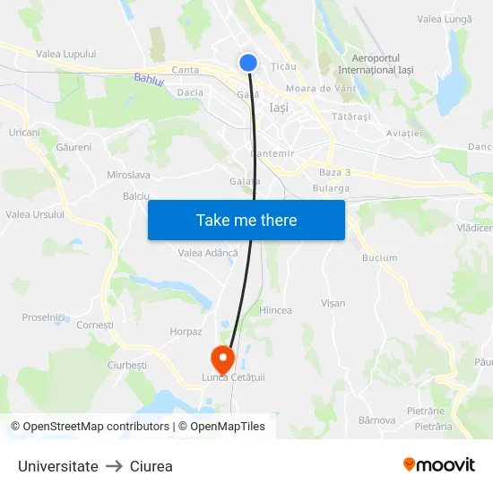 Universitate to Ciurea map