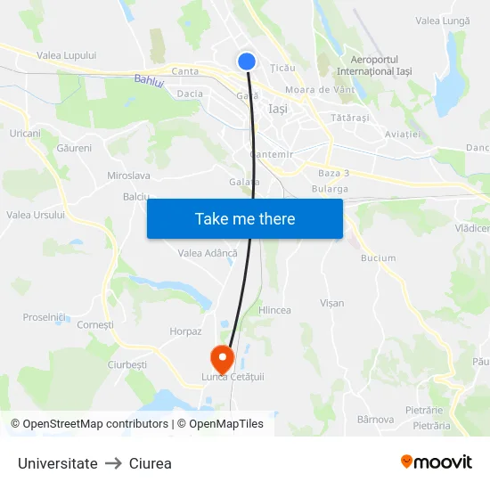 Universitate to Ciurea map