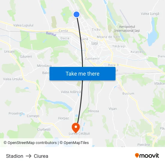 Stadion to Ciurea map