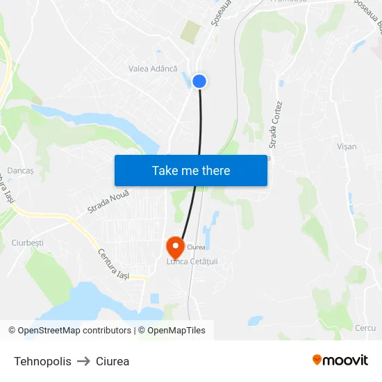 Tehnopolis to Ciurea map