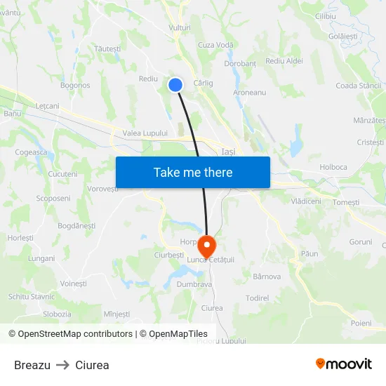 Breazu to Ciurea map