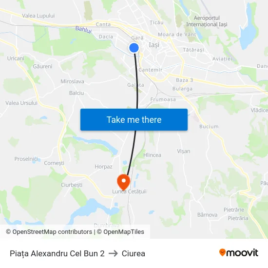 Piața Alexandru Cel Bun 2 to Ciurea map