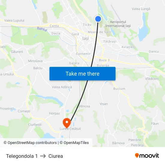 Telegondola 1 to Ciurea map