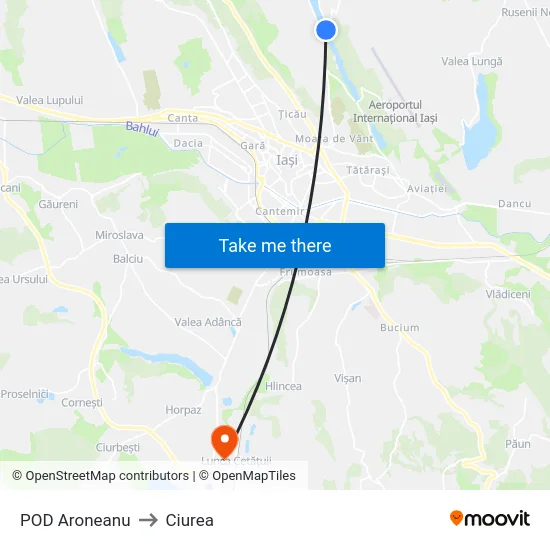 POD Aroneanu to Ciurea map