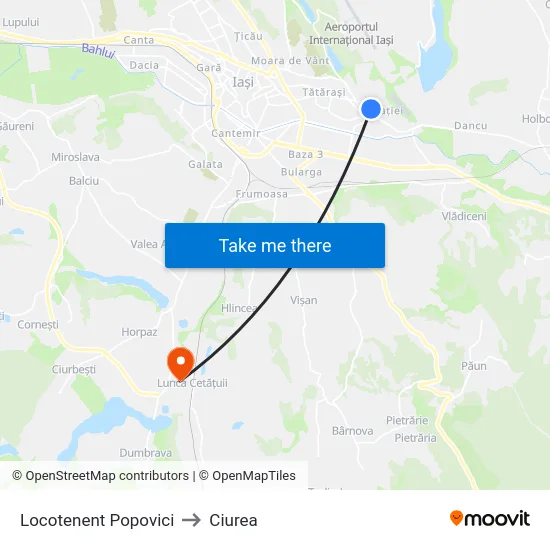 Locotenent Popovici to Ciurea map