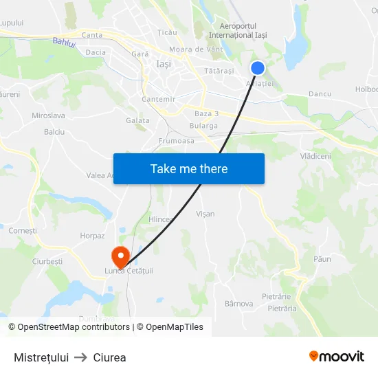 Mistrețului to Ciurea map