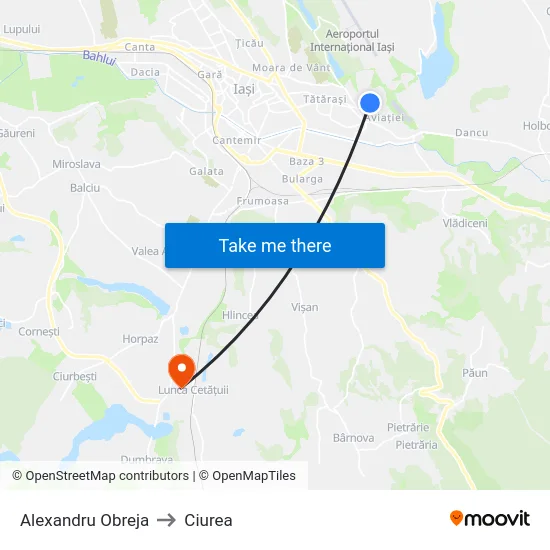 Alexandru Obreja to Ciurea map