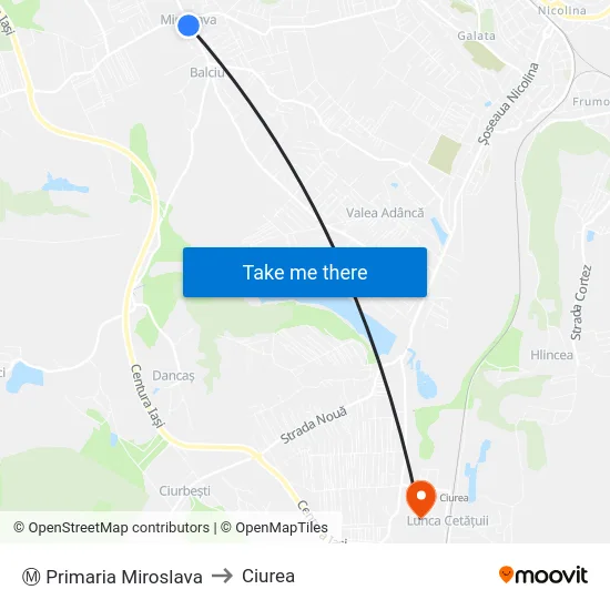 Ⓜ Primaria Miroslava to Ciurea map