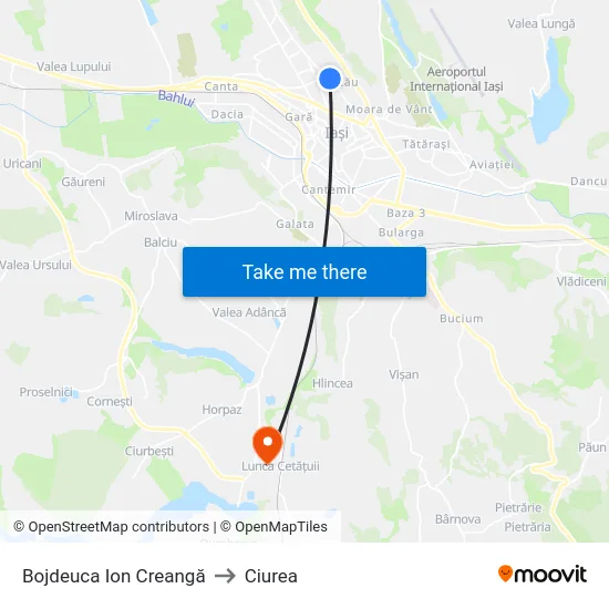 Bojdeuca Ion Creangă to Ciurea map