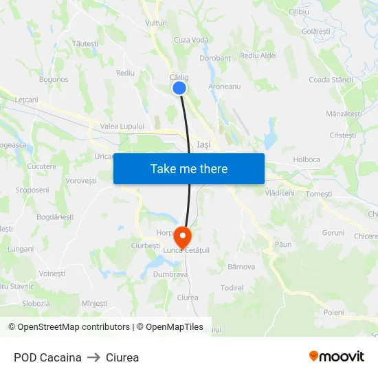 POD Cacaina to Ciurea map