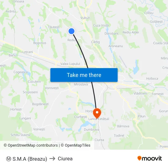 Ⓜ S.M.A (Breazu) to Ciurea map