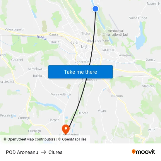 POD Aroneanu to Ciurea map