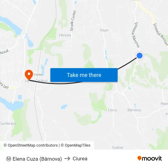 Ⓜ Elena Cuza (Bârnova) to Ciurea map