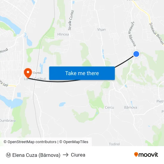 Ⓜ Elena Cuza (Bârnova) to Ciurea map