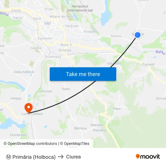 Ⓜ Primăria (Holboca) to Ciurea map
