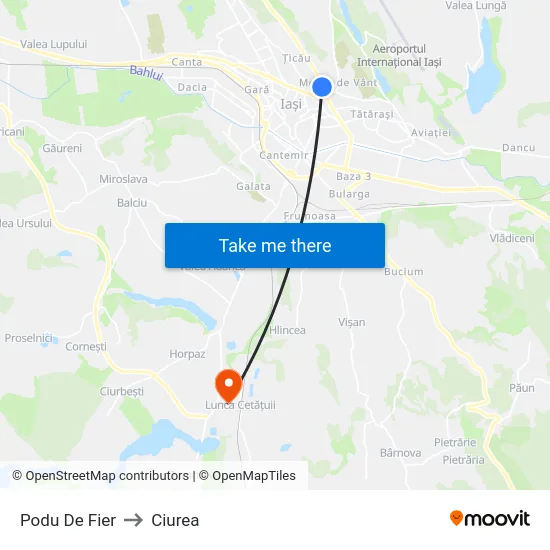 Podu De Fier to Ciurea map