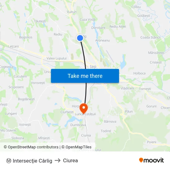 Ⓜ Intersecţie Cârlig to Ciurea map