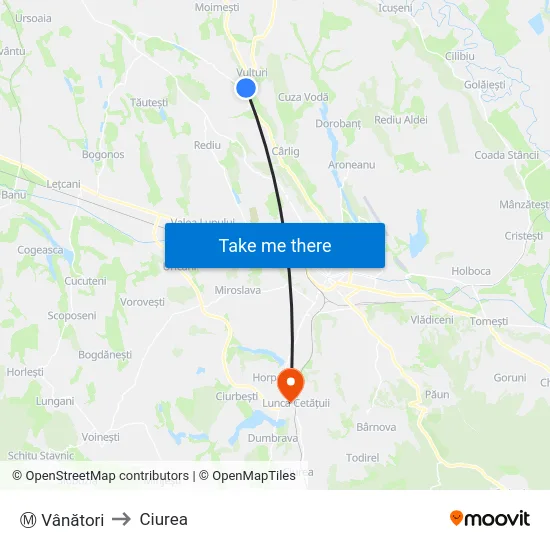 Ⓜ Vânători to Ciurea map