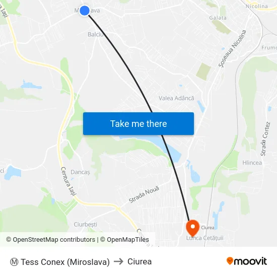 Ⓜ Tess Conex (Miroslava) to Ciurea map